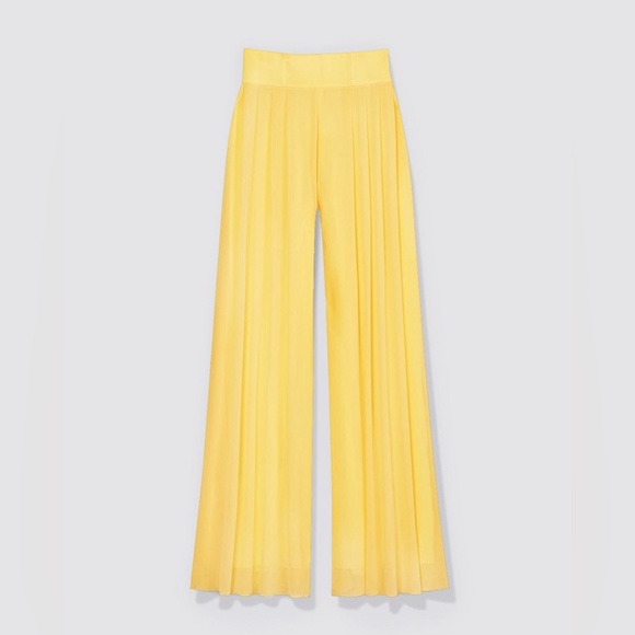 ADEAM Intermix “Parade” chiffon wide leg palazzo pants in dandelion yellow 8 - Picture 2 of 10